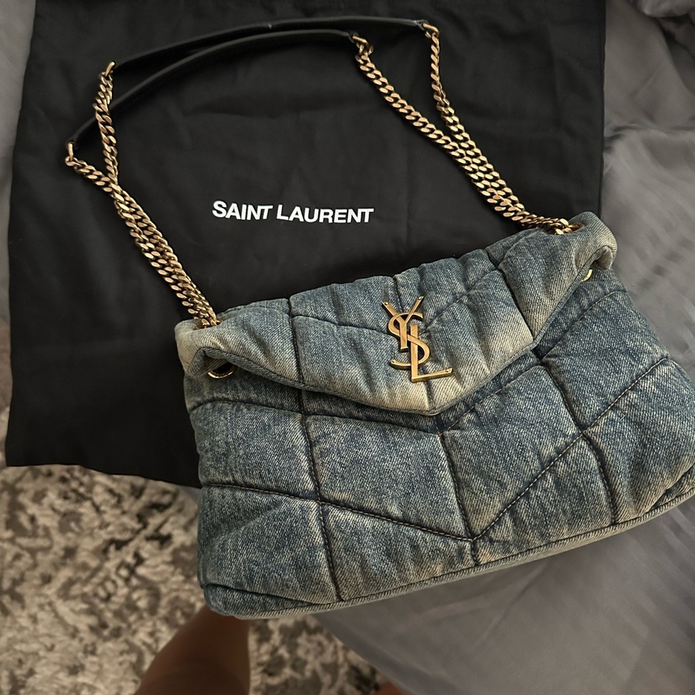 YSL medium Lou Lou puffer bag denim